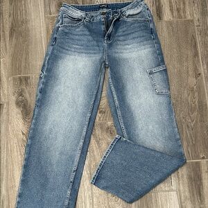 Flamingals Medium bootcut baggy jeans white washed side pockets